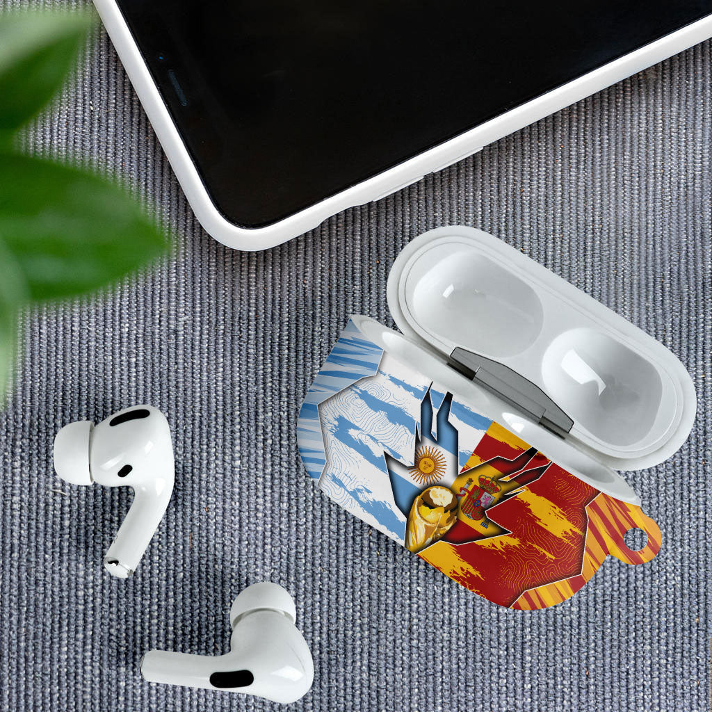 Argentina And Spain Football AirPods Case Split Flag Golden Trophy Grunge