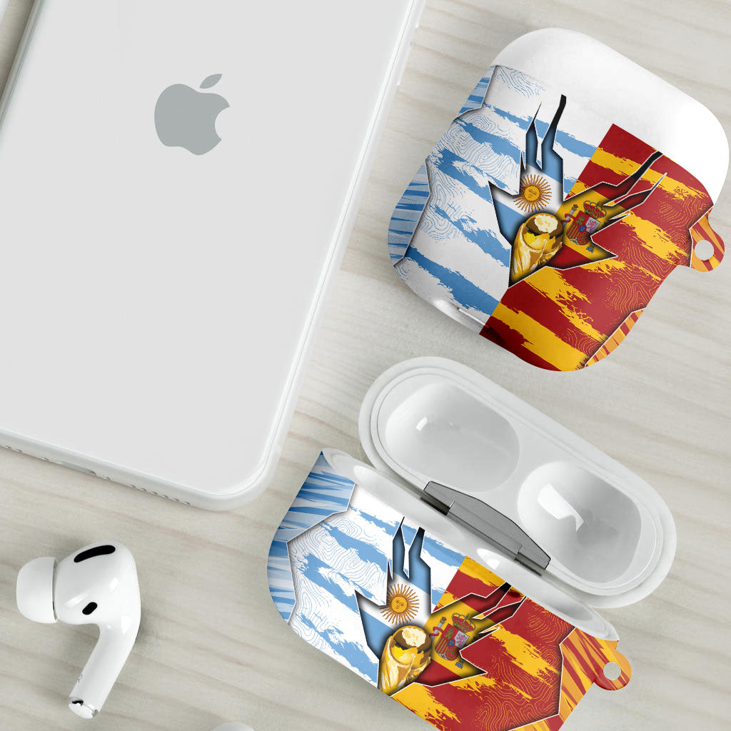 Argentina And Spain Football AirPods Case Split Flag Golden Trophy Grunge