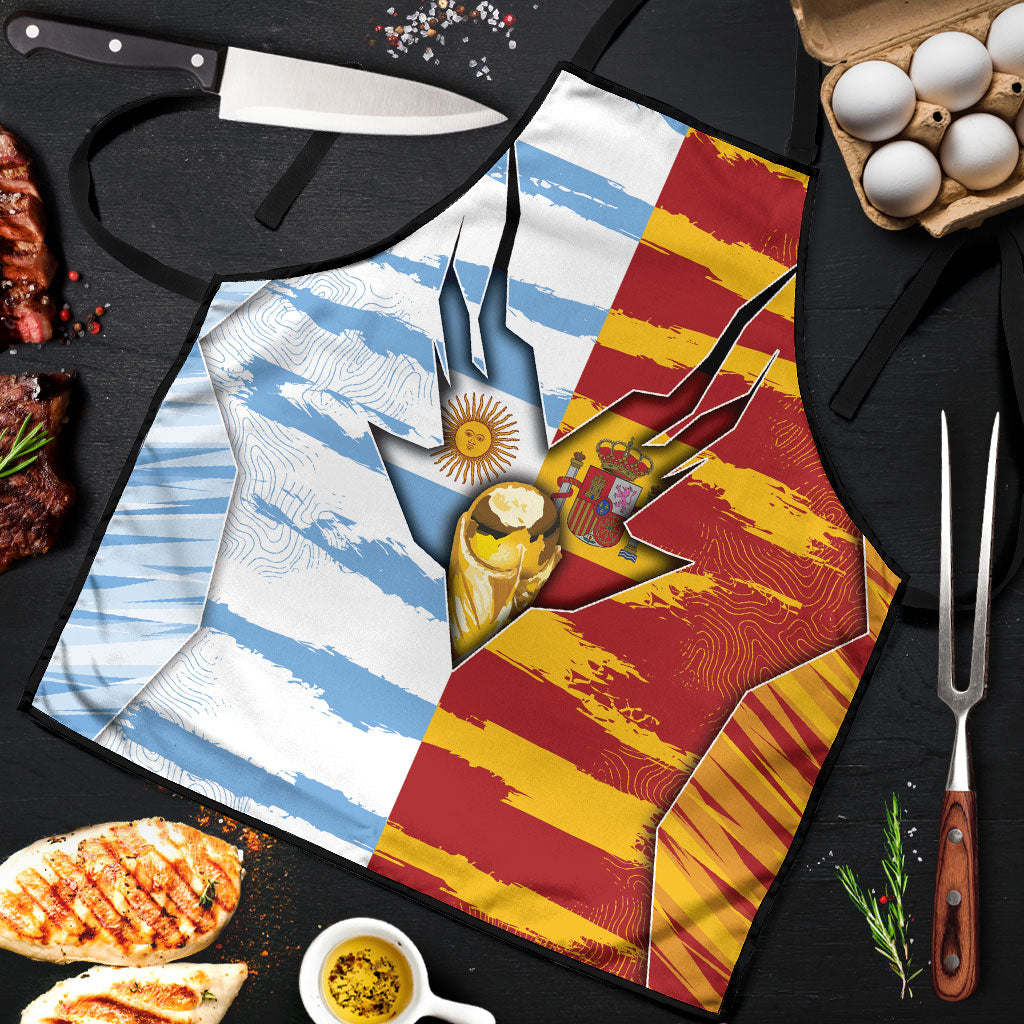 Argentina And Spain Football Apron Split Flag Golden Trophy Grunge