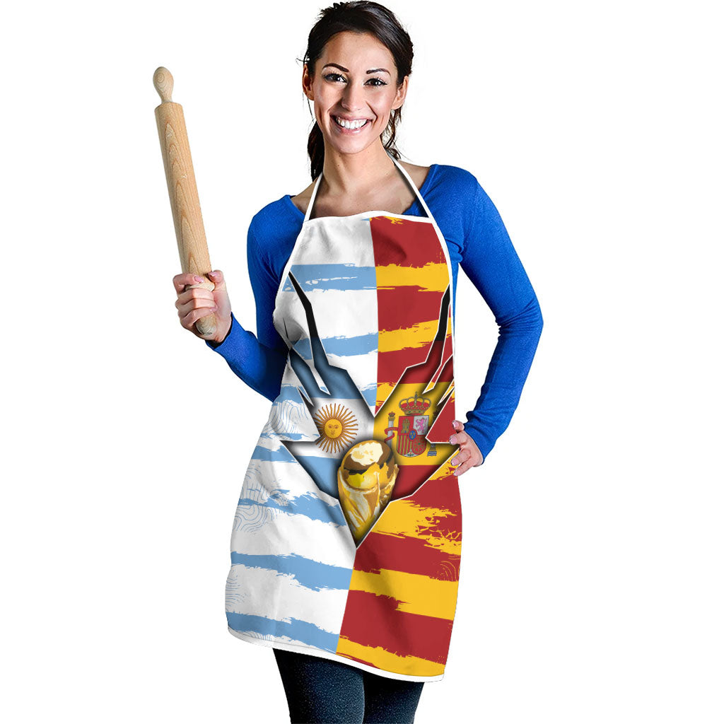 Argentina And Spain Football Apron Split Flag Golden Trophy Grunge