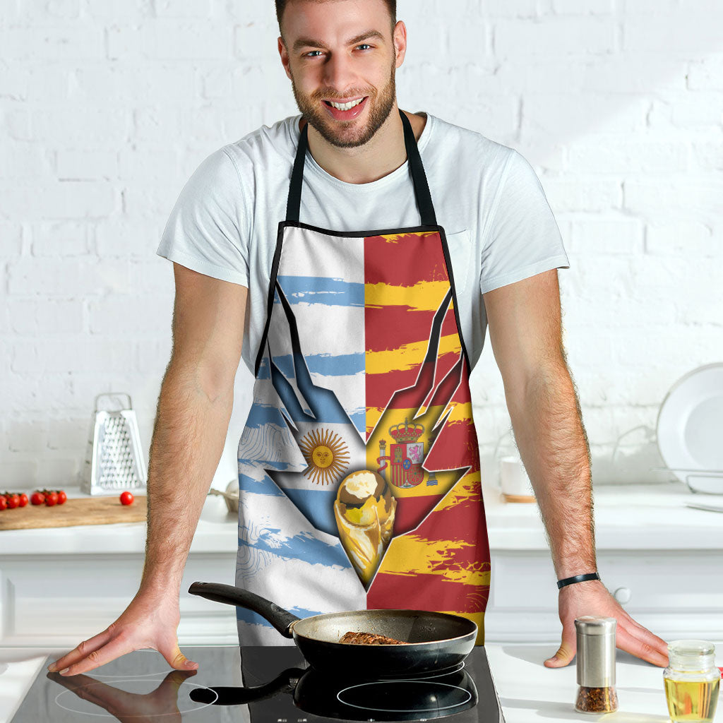 Argentina And Spain Football Apron Split Flag Golden Trophy Grunge