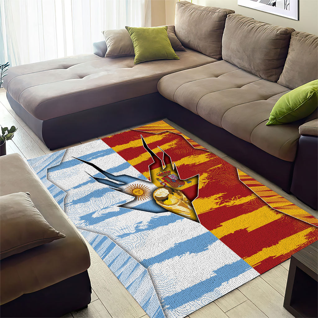 Argentina And Spain Football Area Rug Split Flag Golden Trophy Grunge