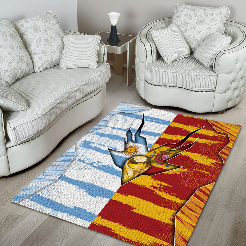 Argentina And Spain Football Area Rug Split Flag Golden Trophy Grunge