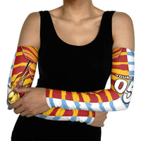 Custom Argentina And Spain Football Arm Sleeves Split Flag Golden Trophy Grunge