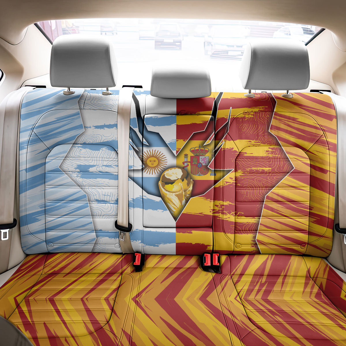 Argentina And Spain Football Back Car Seat Cover Split Flag Golden Trophy Grunge