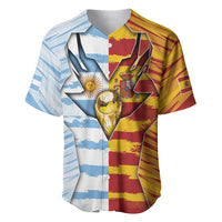 Custom Argentina And Spain Football Baseball Jersey Split Flag Golden Trophy Grunge
