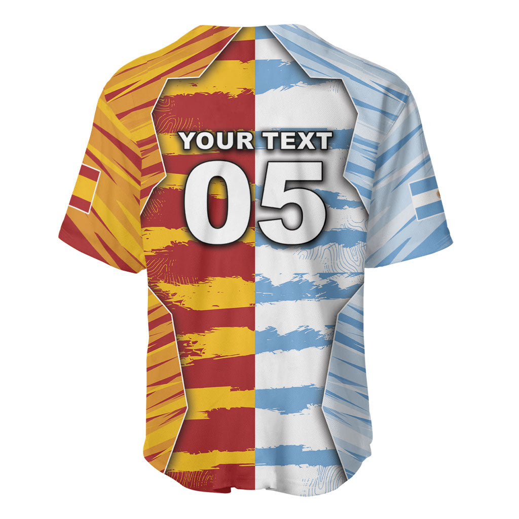 Custom Argentina And Spain Football Baseball Jersey Split Flag Golden Trophy Grunge