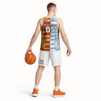Custom Argentina And Spain Football Basketball Jersey Split Flag Golden Trophy Grunge