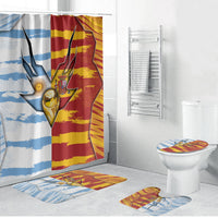Argentina And Spain Football Bathroom Set Split Flag Golden Trophy Grunge