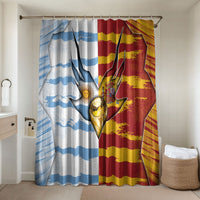 Argentina And Spain Football Bathroom Set Split Flag Golden Trophy Grunge