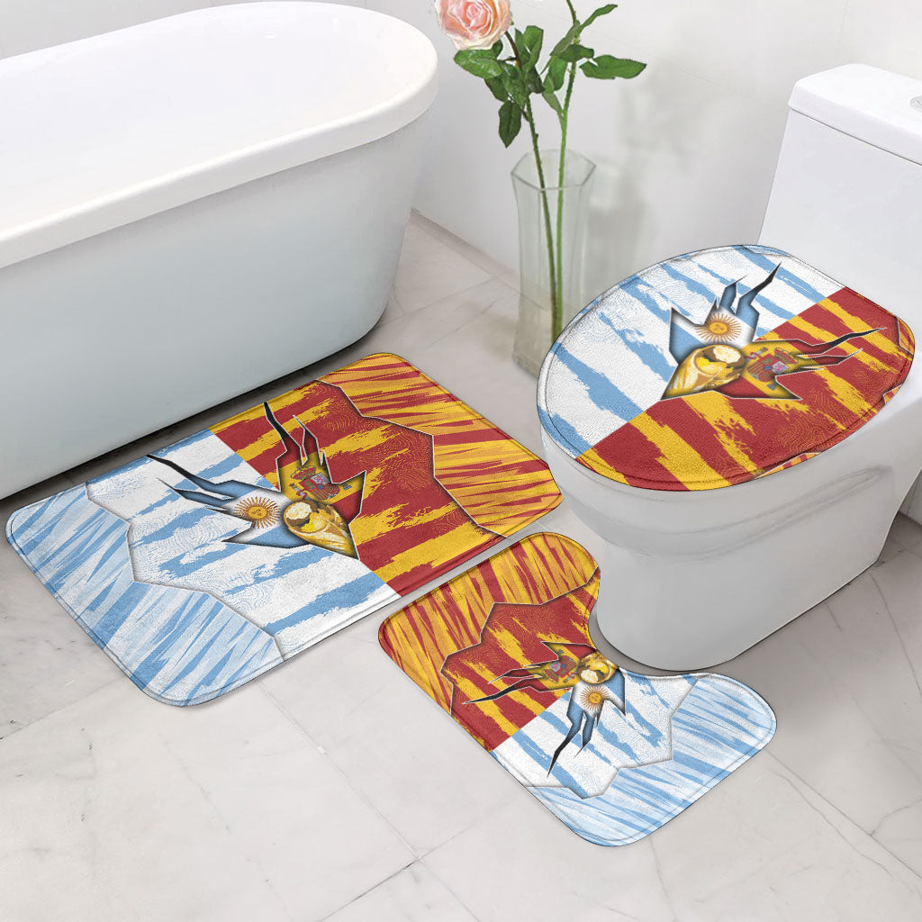 Argentina And Spain Football Bathroom Set Split Flag Golden Trophy Grunge