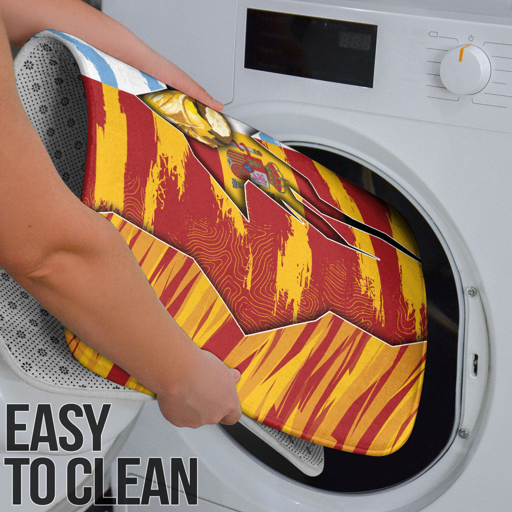 Argentina And Spain Football Bathroom Set Split Flag Golden Trophy Grunge