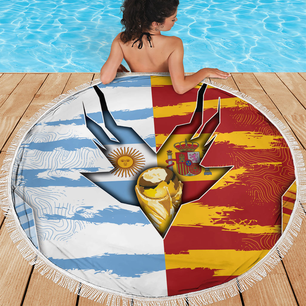 Argentina And Spain Football Beach Blanket Split Flag Golden Trophy Grunge