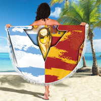Argentina And Spain Football Beach Blanket Split Flag Golden Trophy Grunge