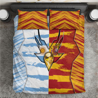 Argentina And Spain Football Bedding Set Split Flag Golden Trophy Grunge