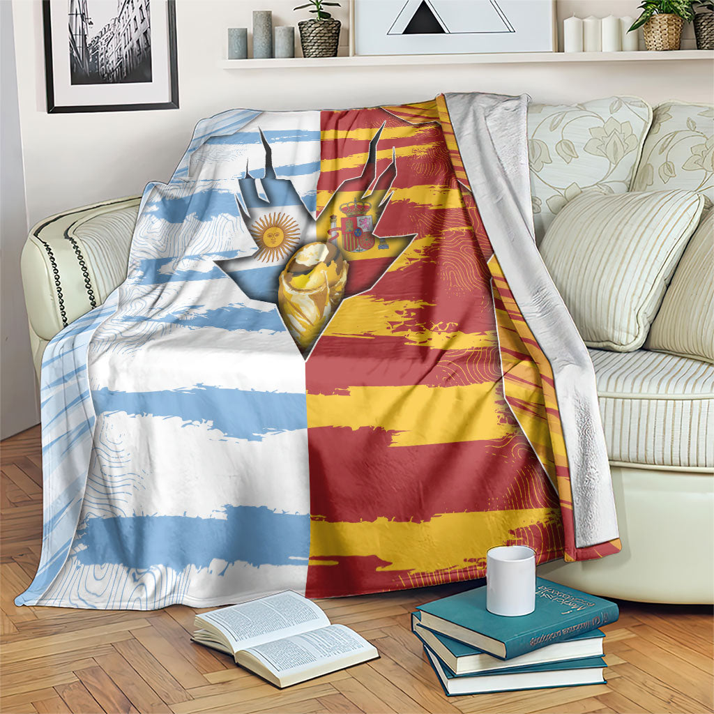Argentina And Spain Football Blanket Split Flag Golden Trophy Grunge