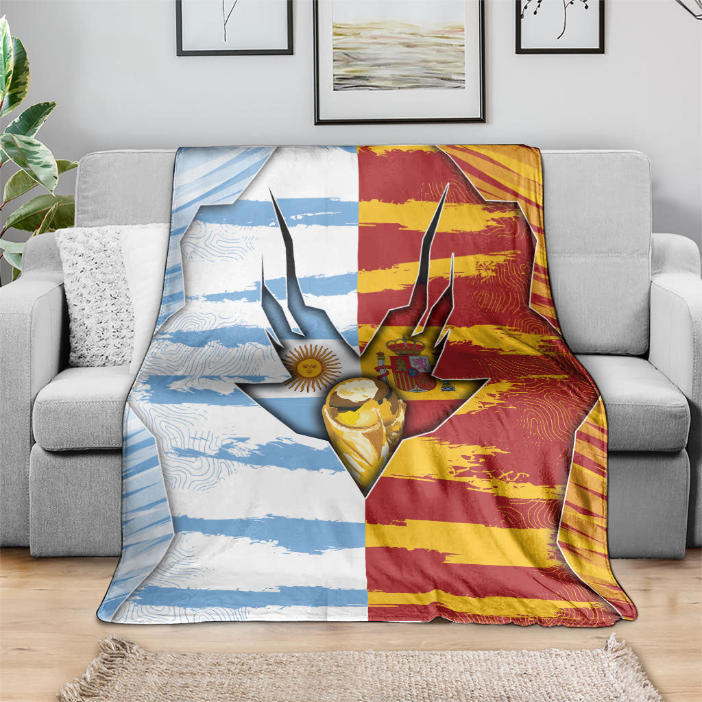 Argentina And Spain Football Blanket Split Flag Golden Trophy Grunge