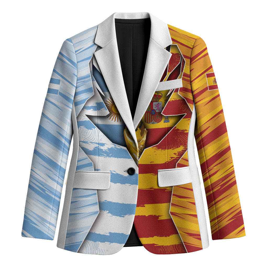 Custom Argentina And Spain Football Blazer Split Flag Golden Trophy Grunge