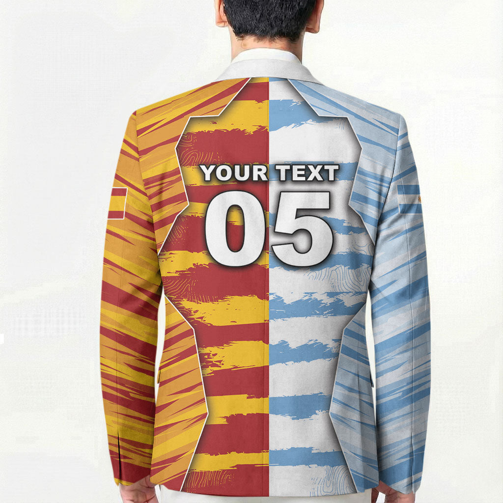 Custom Argentina And Spain Football Blazer Split Flag Golden Trophy Grunge