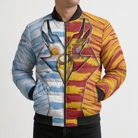 Custom Argentina And Spain Football Bomber Puffer Jacket Split Flag Golden Trophy Grunge