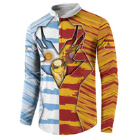 Custom Argentina And Spain Football Button Sweatshirt Split Flag Golden Trophy Grunge