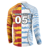 Custom Argentina And Spain Football Button Sweatshirt Split Flag Golden Trophy Grunge
