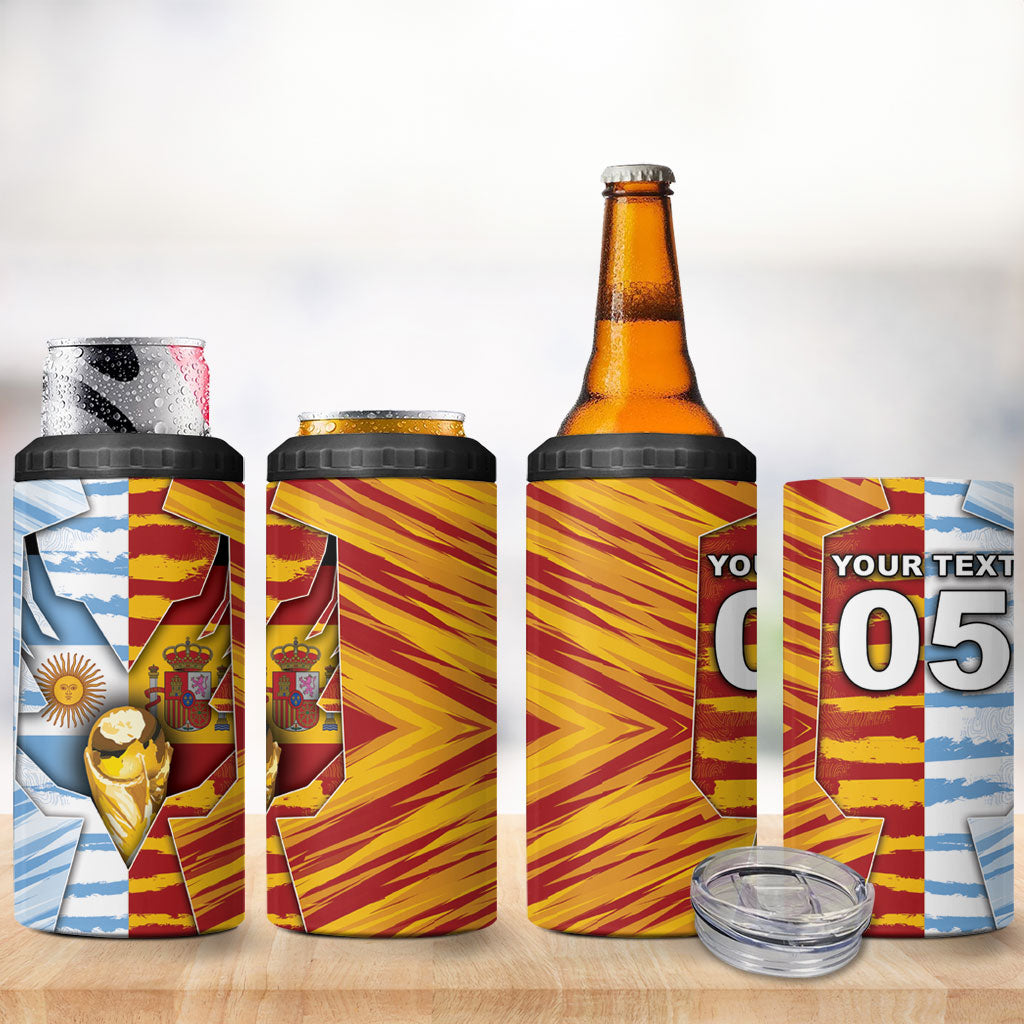 Custom Argentina And Spain Football 4 in 1 Can Cooler Tumbler Split Flag Golden Trophy Grunge