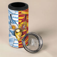 Custom Argentina And Spain Football 4 in 1 Can Cooler Tumbler Split Flag Golden Trophy Grunge
