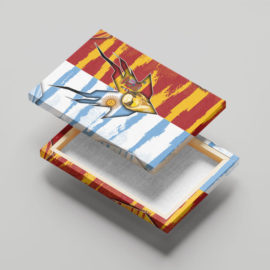 Argentina And Spain Football Canvas Wall Art Split Flag Golden Trophy Grunge