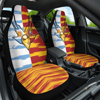 Argentina And Spain Football Car Seat Cover Split Flag Golden Trophy Grunge