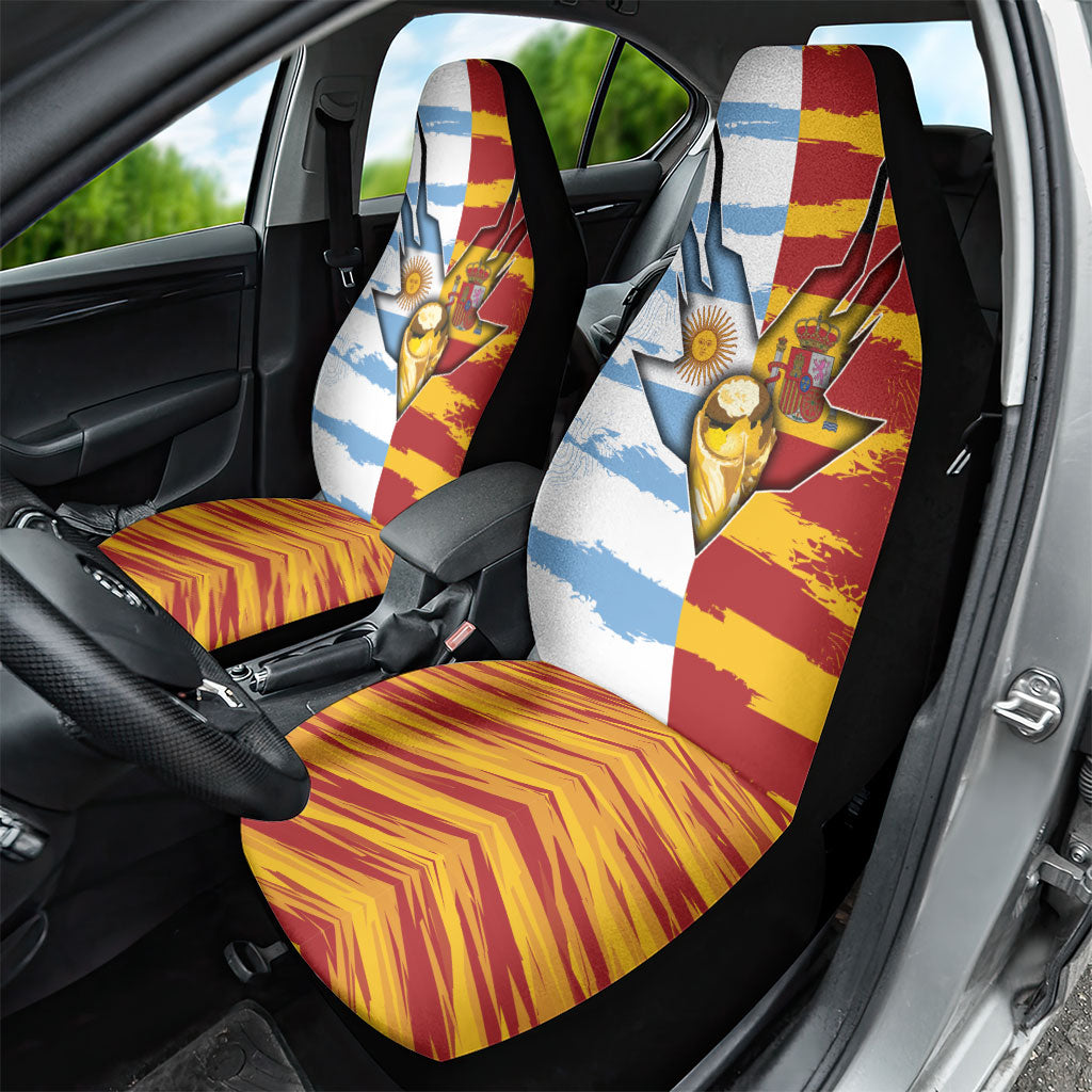 Argentina And Spain Football Car Seat Cover Split Flag Golden Trophy Grunge