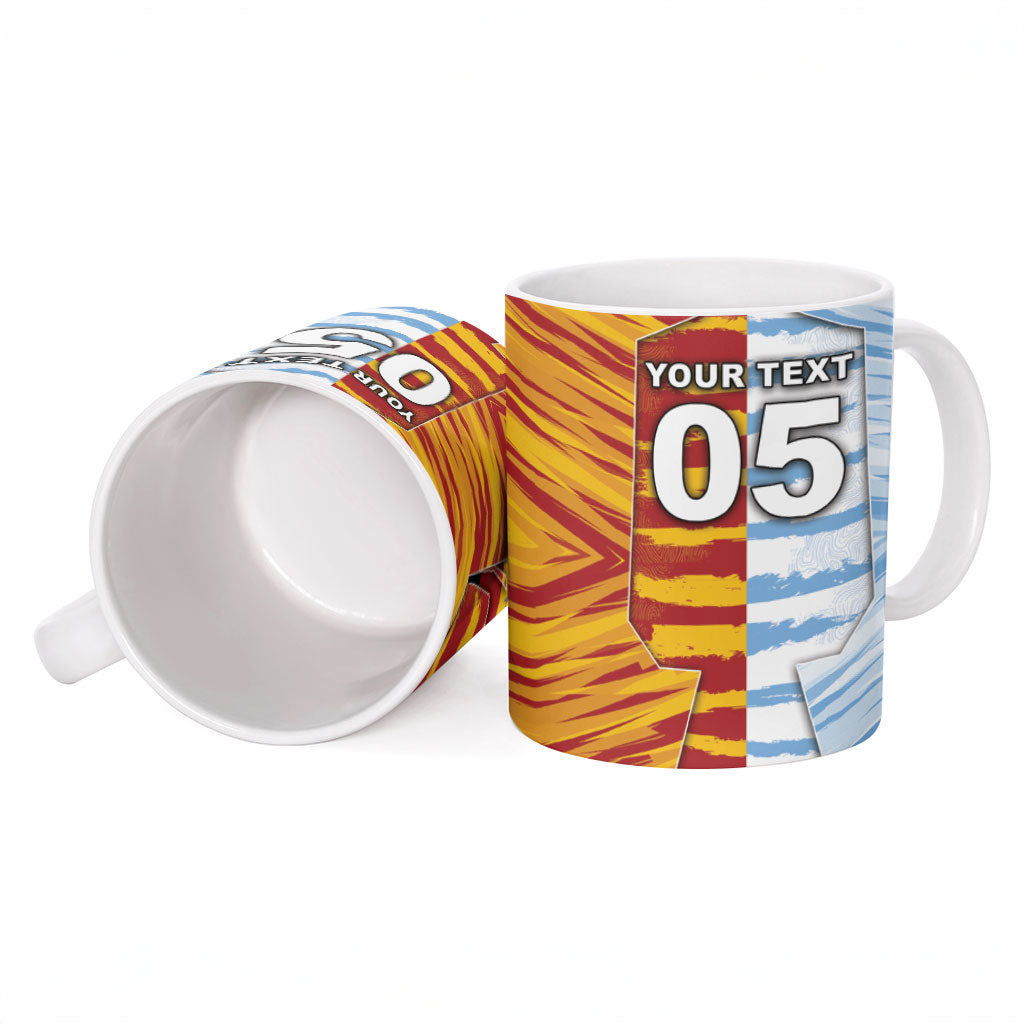 Custom Argentina And Spain Football Ceramic Mug Split Flag Golden Trophy Grunge
