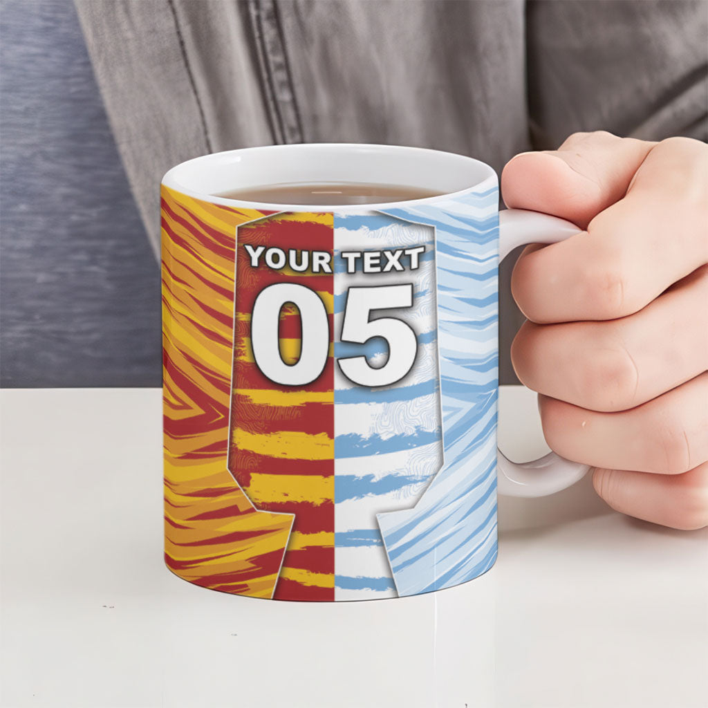 Custom Argentina And Spain Football Ceramic Mug Split Flag Golden Trophy Grunge