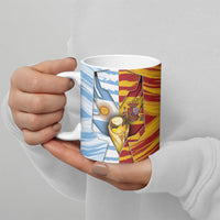 Custom Argentina And Spain Football Ceramic Mug Split Flag Golden Trophy Grunge