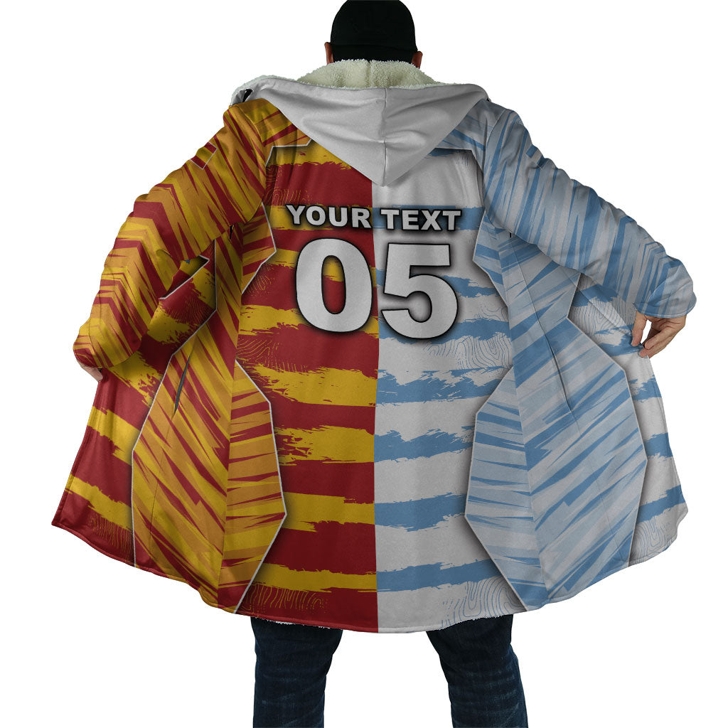 Custom Argentina And Spain Football Cloak Split Flag Golden Trophy Grunge