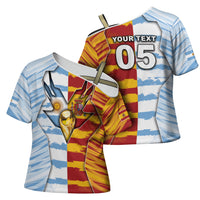 Custom Argentina And Spain Football Cross Shoulder Shirt Split Flag Golden Trophy Grunge