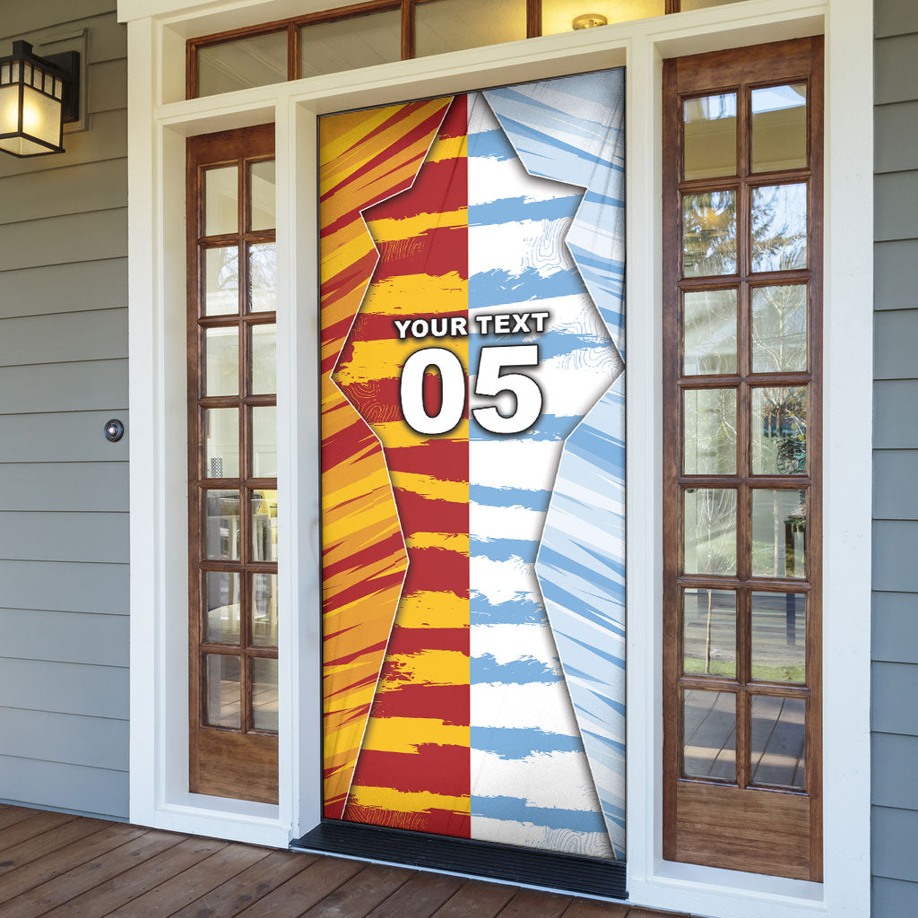 Custom Argentina And Spain Football Door Cover Split Flag Golden Trophy Grunge