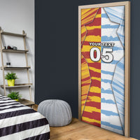 Custom Argentina And Spain Football Door Cover Split Flag Golden Trophy Grunge