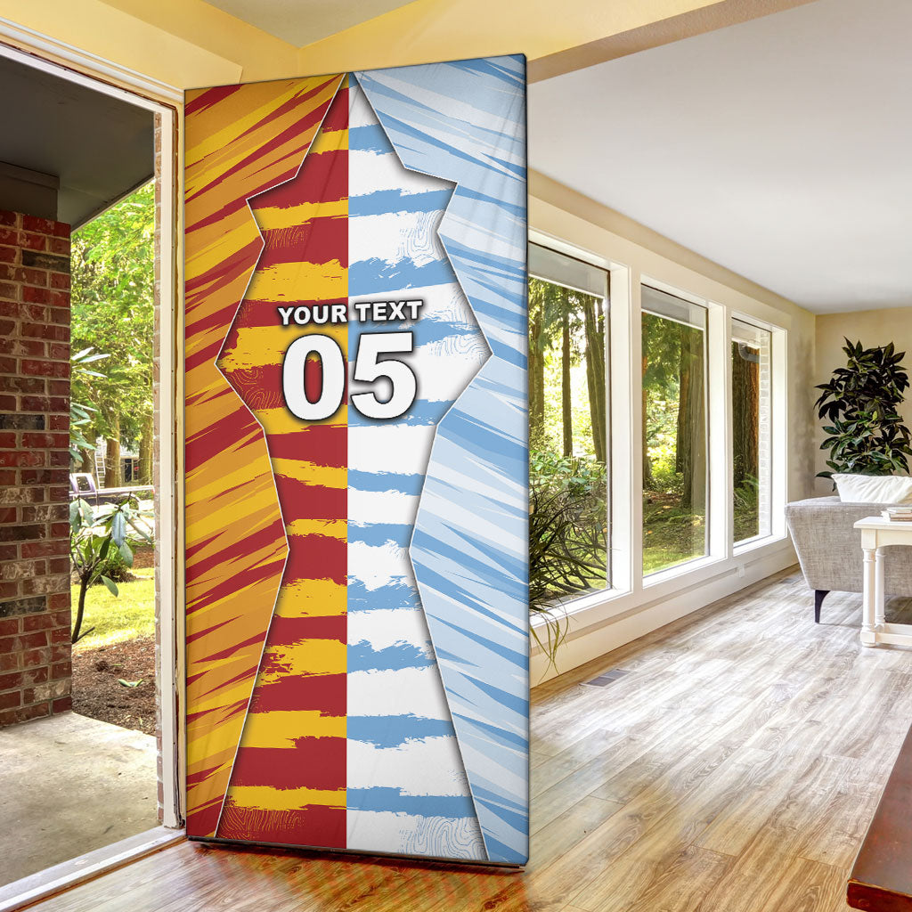 Custom Argentina And Spain Football Door Cover Split Flag Golden Trophy Grunge