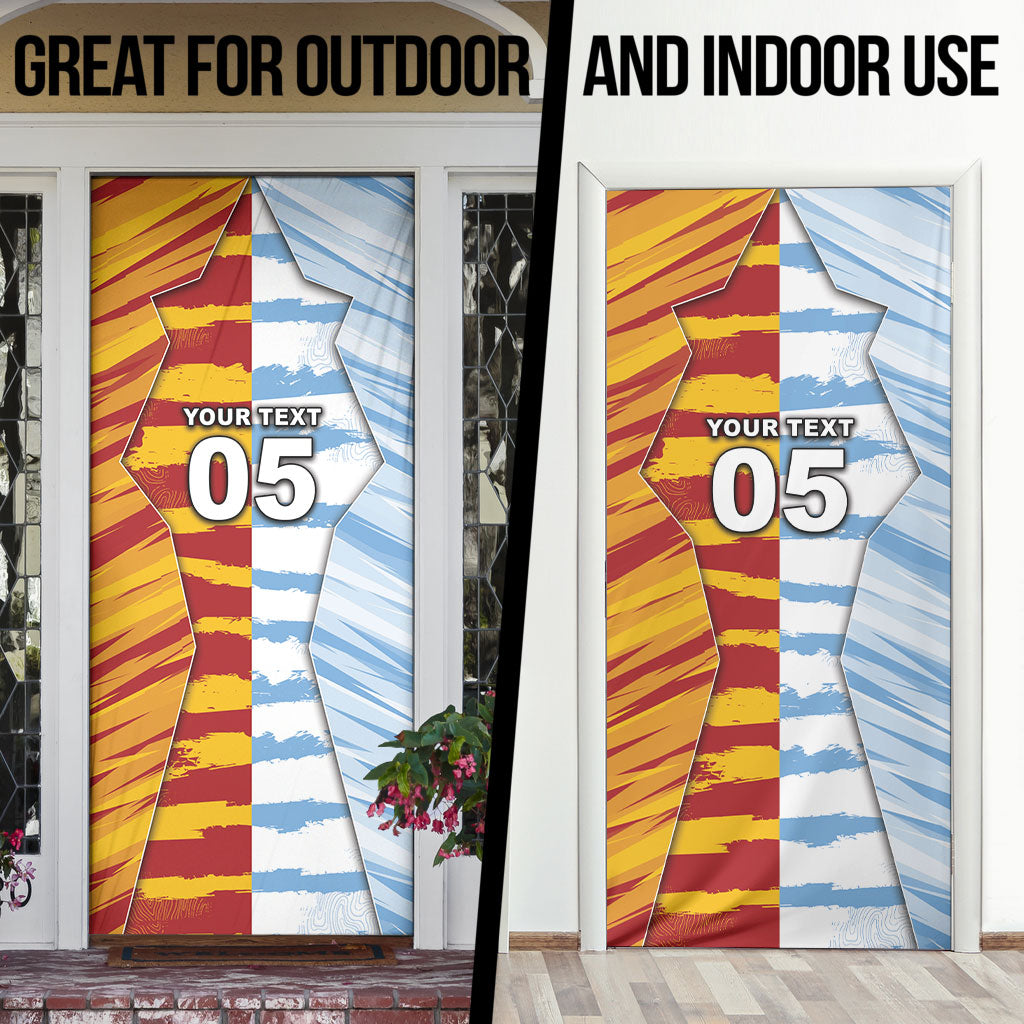 Custom Argentina And Spain Football Door Cover Split Flag Golden Trophy Grunge