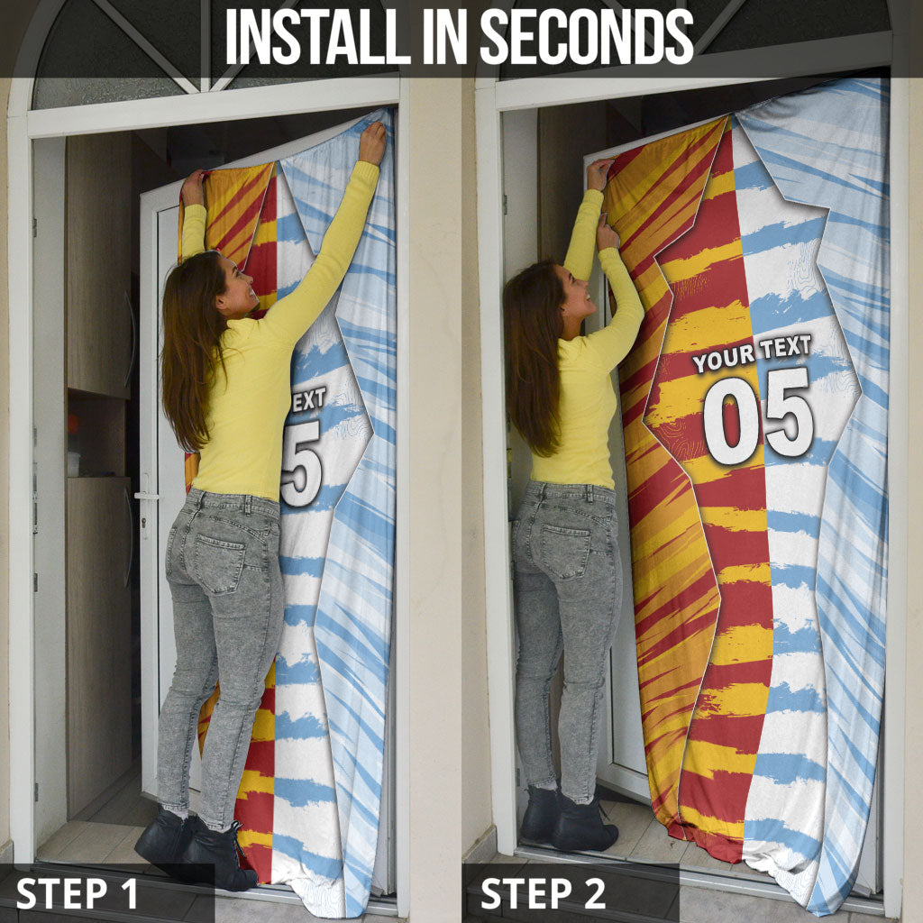 Custom Argentina And Spain Football Door Cover Split Flag Golden Trophy Grunge