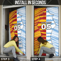 Custom Argentina And Spain Football Door Cover Split Flag Golden Trophy Grunge
