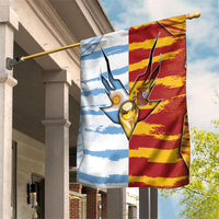 Argentina And Spain Football Garden Flag Split Flag Golden Trophy Grunge