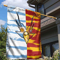 Argentina And Spain Football Garden Flag Split Flag Golden Trophy Grunge