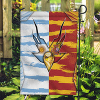 Argentina And Spain Football Garden Flag Split Flag Golden Trophy Grunge