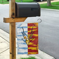 Argentina And Spain Football Garden Flag Split Flag Golden Trophy Grunge