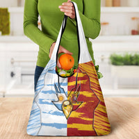 Argentina And Spain Football Grocery Bag Split Flag Golden Trophy Grunge