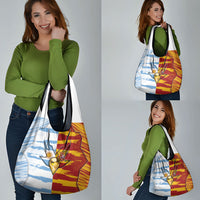 Argentina And Spain Football Grocery Bag Split Flag Golden Trophy Grunge
