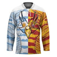 Custom Argentina And Spain Football Hockey Jersey Split Flag Golden Trophy Grunge
