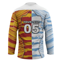 Custom Argentina And Spain Football Hockey Jersey Split Flag Golden Trophy Grunge